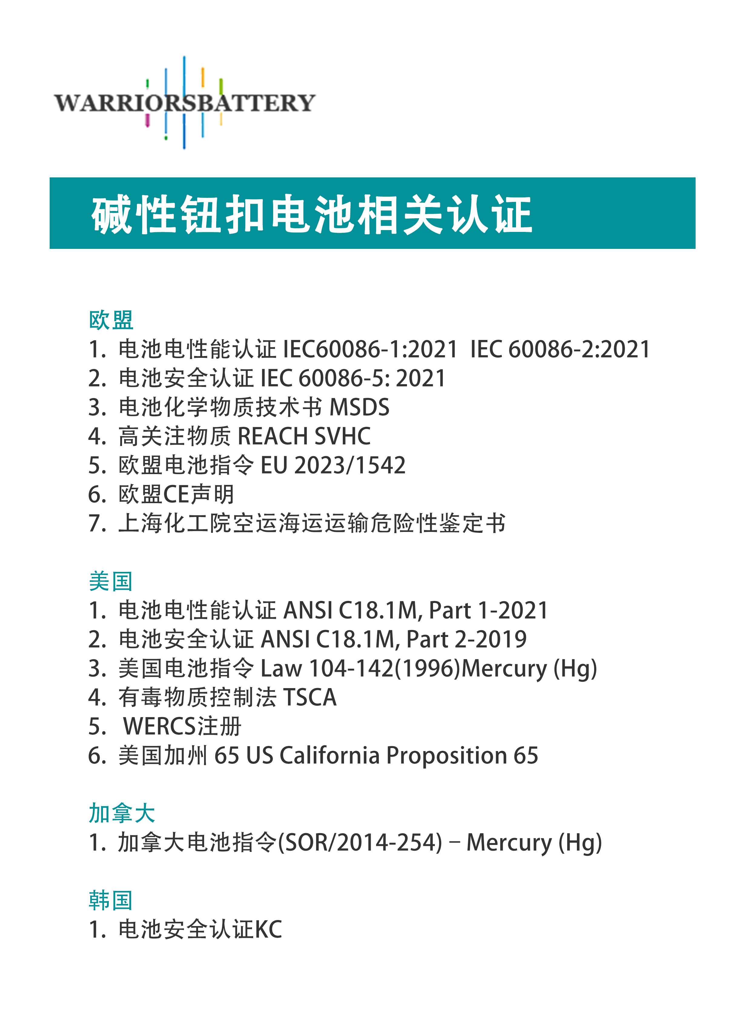 碱性纽扣电池相关认证