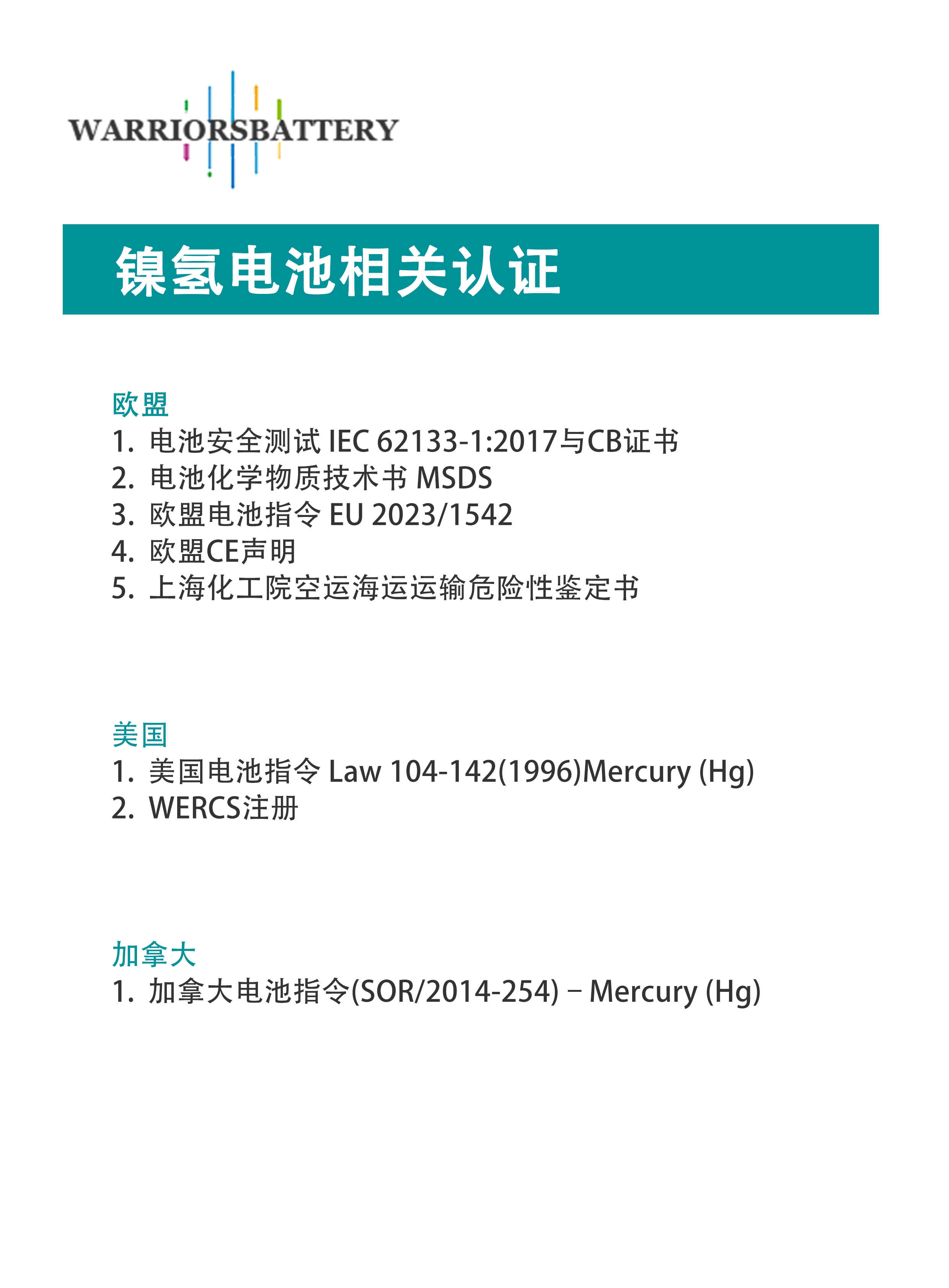 镍氢电池相关认证